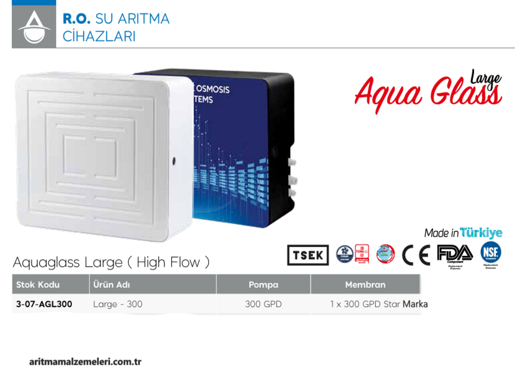 Aquaturk Aqua Glass Large 300 Gpd Pompalı 4 Aşamalı Direk Akış Su Arıtma Cihazı