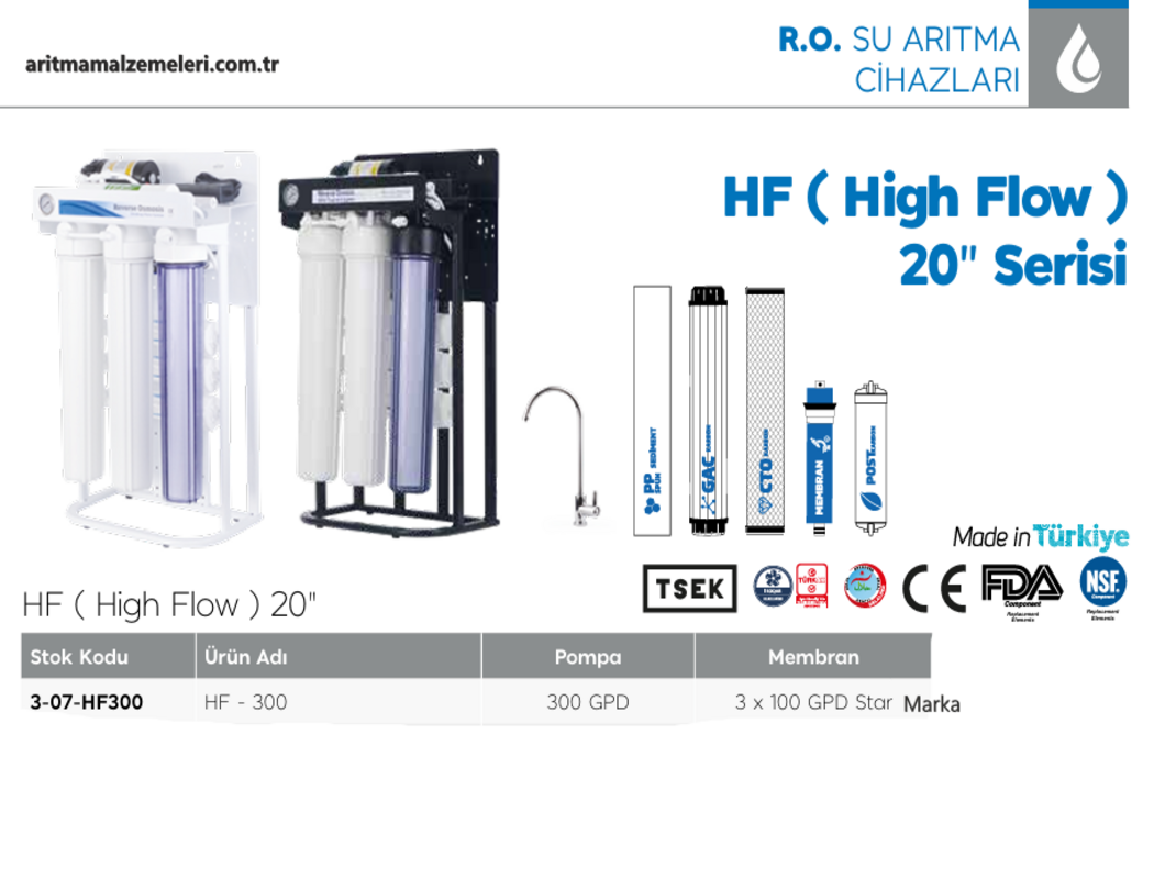 Aquaturk HF-300 20'' Endüstriyel Model 300 Gpd Su Arıtma Cihazı