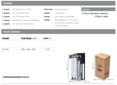 Aquaturk HF-500 20'' Endüstriyel Model 500 Gpd Su Arıtma Cihazı