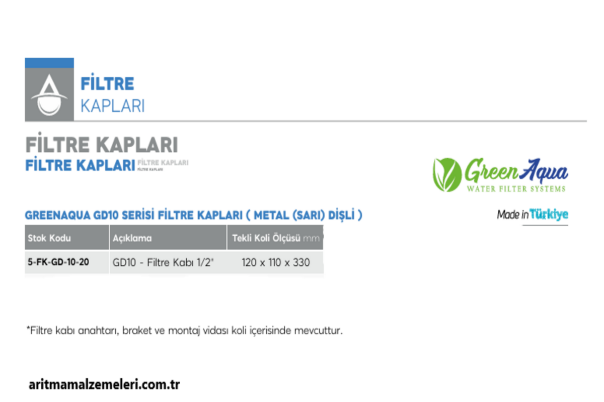 10'' Green Aqua GD10 Serisi Filtre Kabı Metal Sarı Dişli 1/2'' (20mm.)