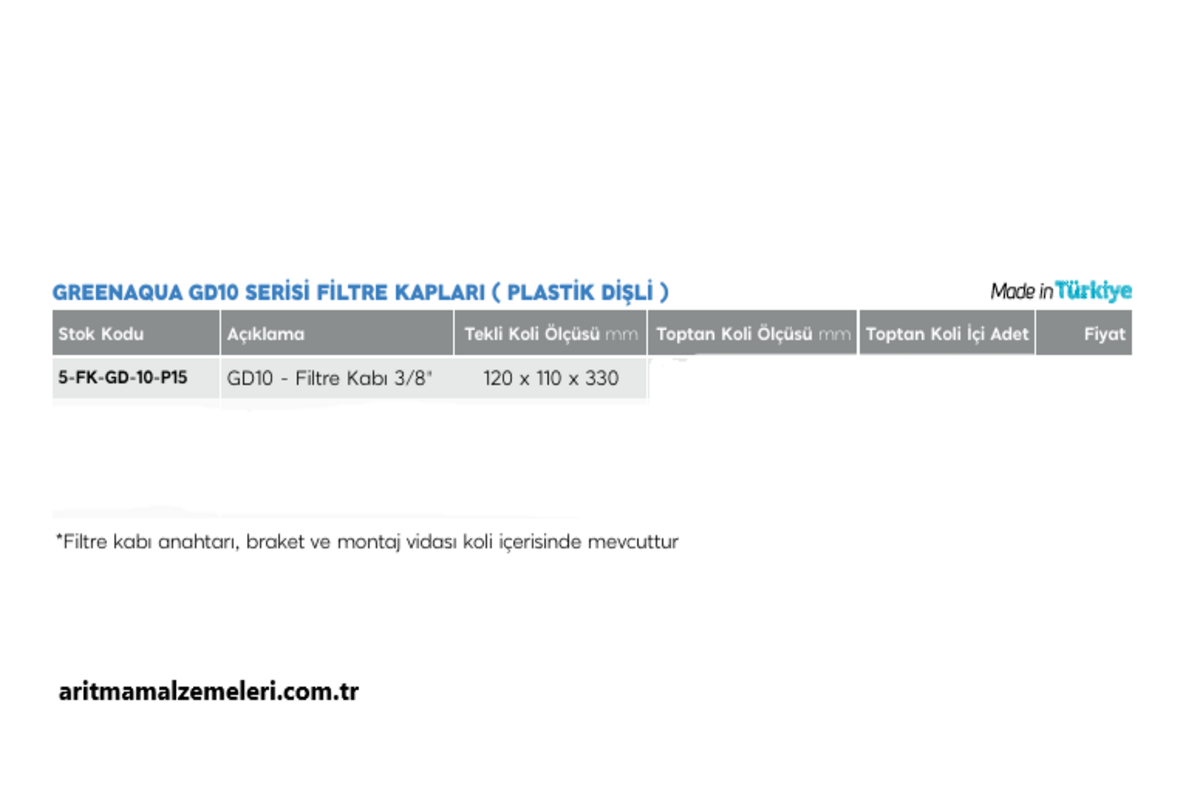 10'' Green Aqua GD10 Serisi Filtre Kabı Plastik Dişli 3/8''