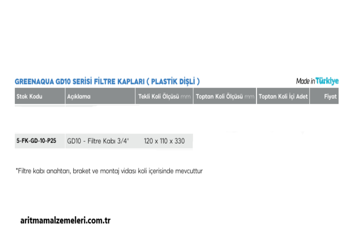 10'' Green Aqua GD10 Serisi Filtre Kabı Plastik Dişli 3/4'' (25mm.)