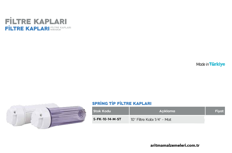 10'' Spring Tip Filtre Kabı Beyaz Mat Renk 1/4''