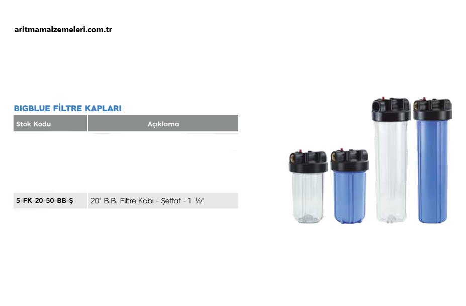 20'' Big Blue Filtre Kabı Şeffaf  1 1/2''  (50mm.)