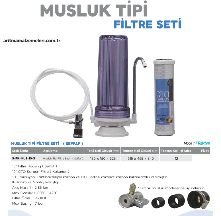 Musluk Tipi Filtre Seti Şeffaf Kap