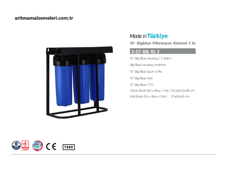 10'' Big Blue Filtrasyon Sistemi 3'lü