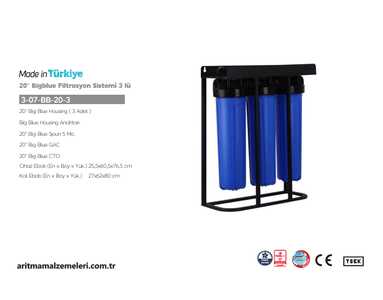 20'' Big Blue Filtrasyon Sistemi 3'lü