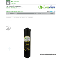 Green Aqua Filtreler Çubuklu 2,5'' Premium GAC Kokonat Karbon inline Filtre