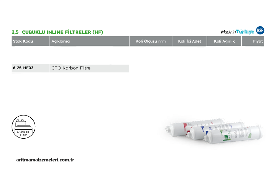 2,5'' Çubuklu inline HF Filtreler CTO Karbon Filtre