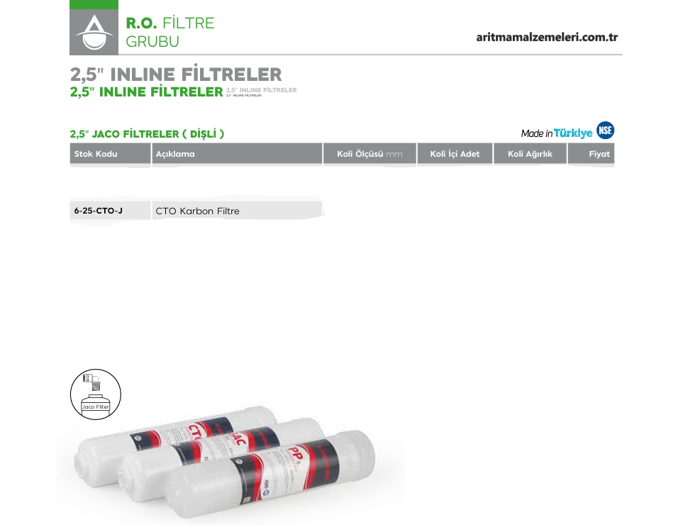 2,5'' Jaco (Dişli) inline Filtreler CTO Karbon Filtre