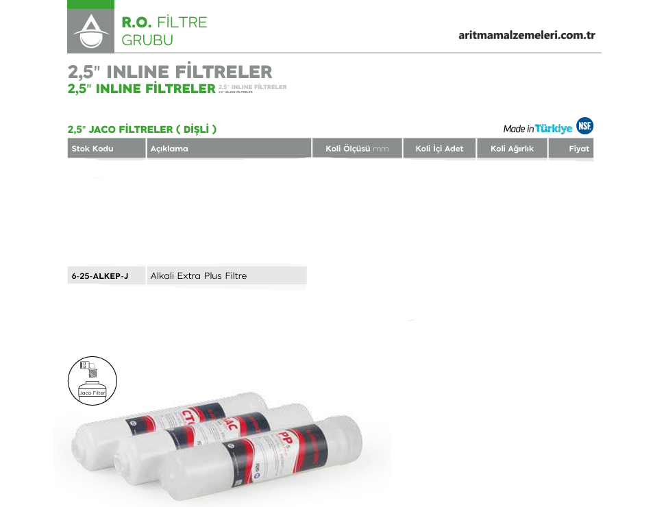 2,5'' Jaco (Dişli) inline Filtreler Alkali Extra Plus Filtre