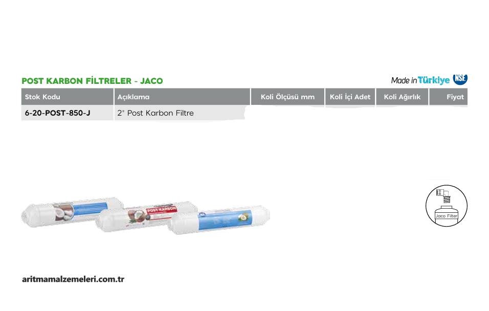 2'' Post Karbon Filtre Jaco (Dişli) Tip