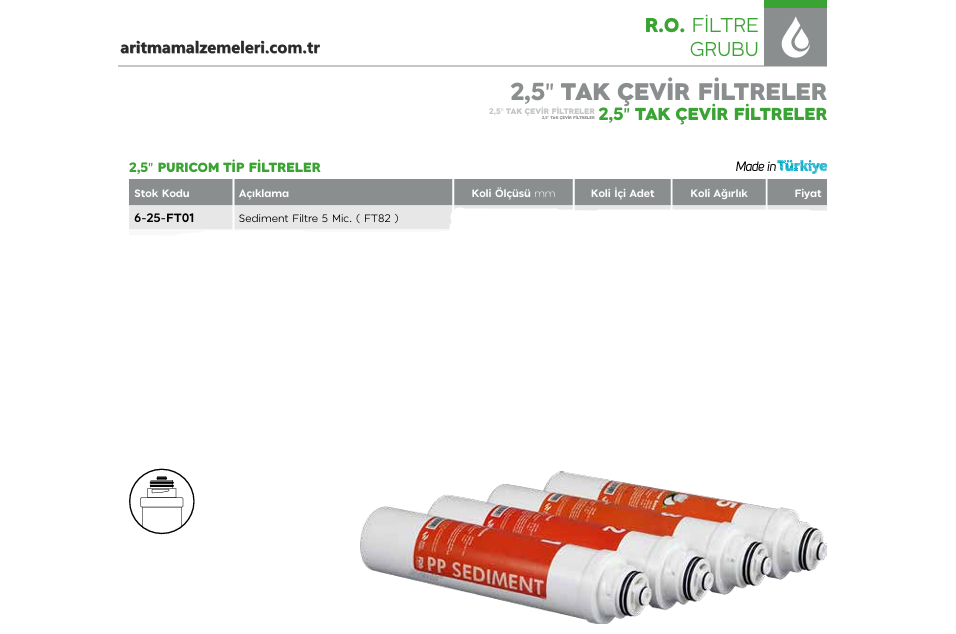 2,5'' Tak Çevir Puricom Tip Sediment Filtre (FT82)