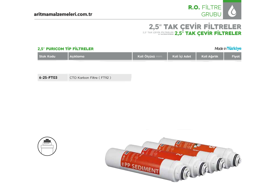 2,5'' Tak Çevir Puricom Tip CTO Karbon Filtre (FT92)
