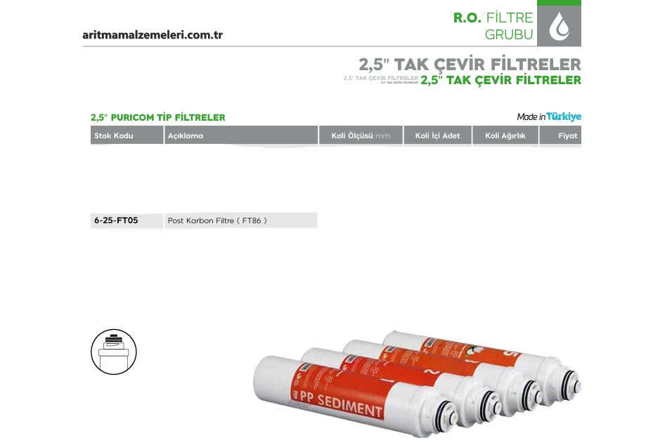 2,5'' Tak Çevir Puricom Tip Post Karbon Filtre (FT86)