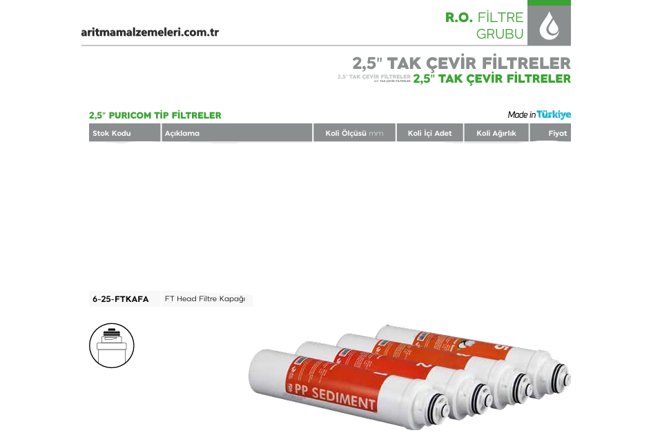 2,5'' Tak Çevir Puricom FT Head Filtre Kapağı