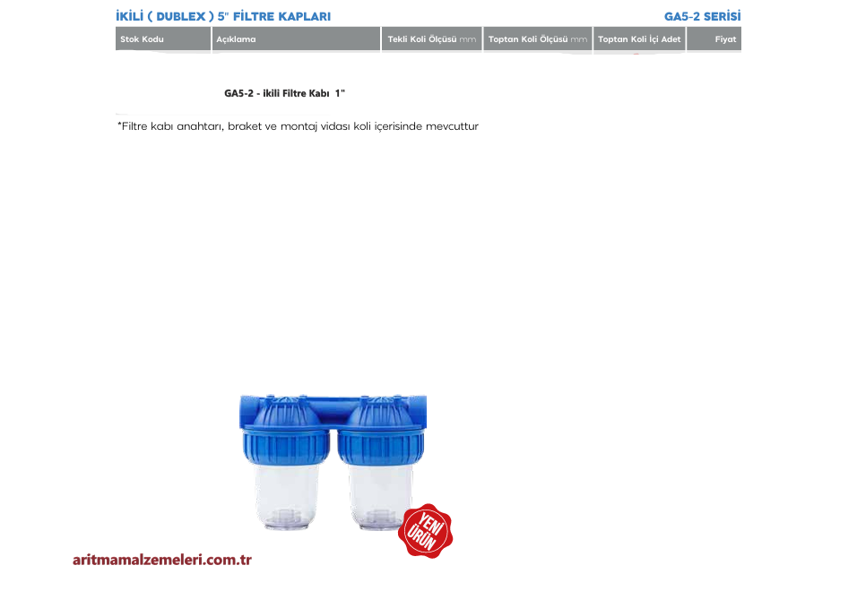 5'' Green Aqua GA Serisi İkili (Dublex) Filtre Kabı 1'' (32mm.)