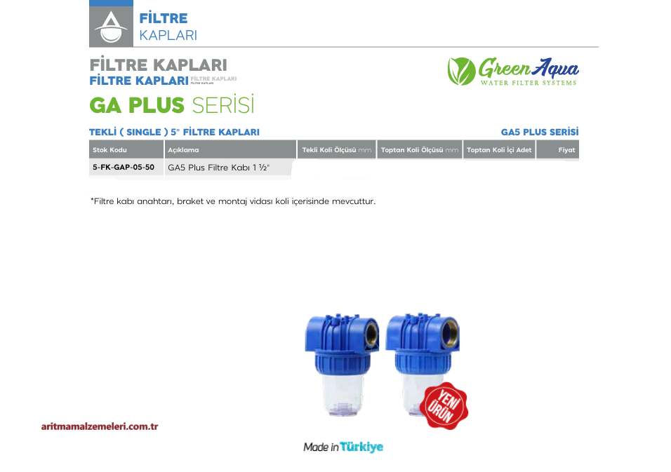 Green Aqua Tekli 5'' GA Plus Serisi Filtre Kabı 1 1/2'' (40mm.)