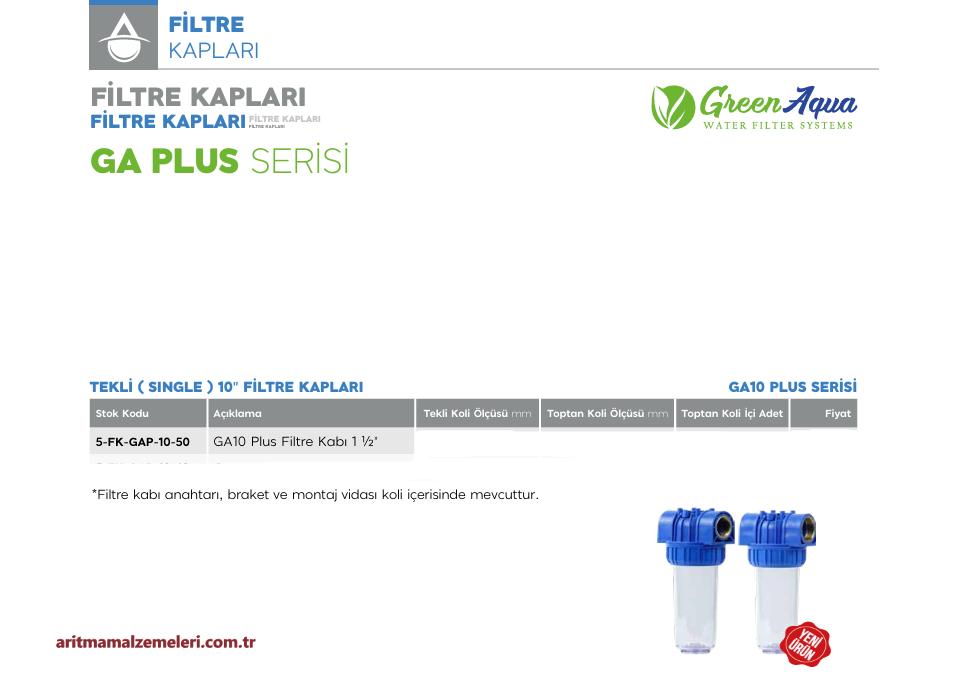 10'' Tekli Green Aqua GA Plus Serisi Filtre Kabı 1 1/2'' (40mm.)
