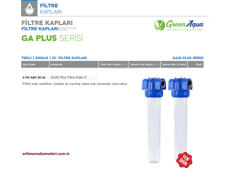 20'' Tekli Green Aqua GA Plus Serisi Filtre Kabı 2'' (63mm.)