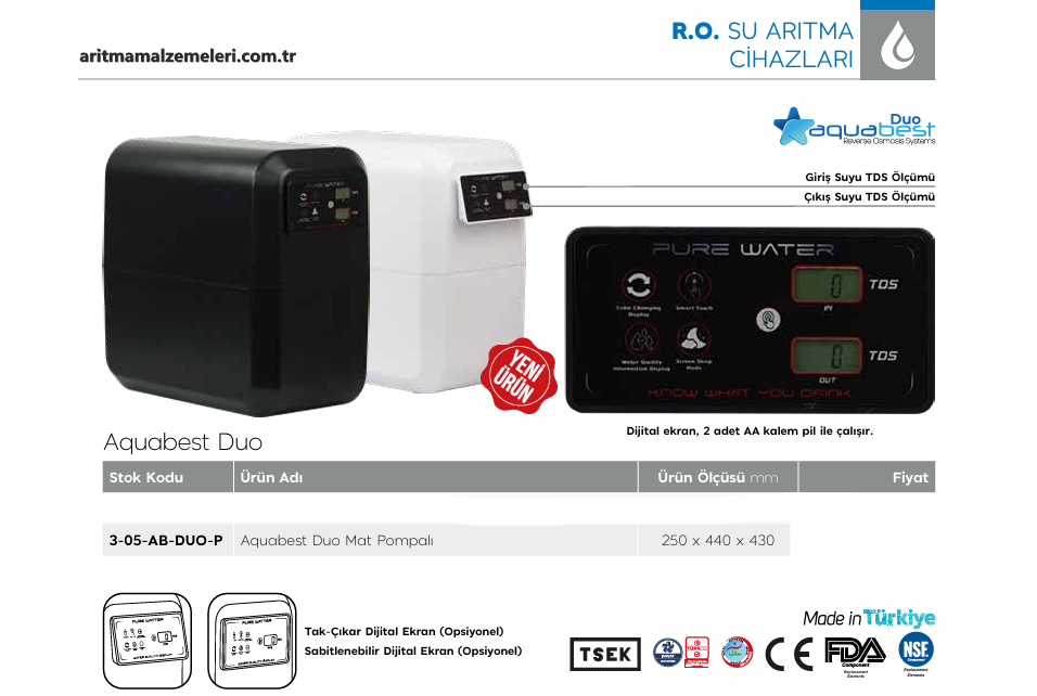 Aquabest Duo Pompalı 5 Aşamalı Mat Renk Su Arıtma Cihazı