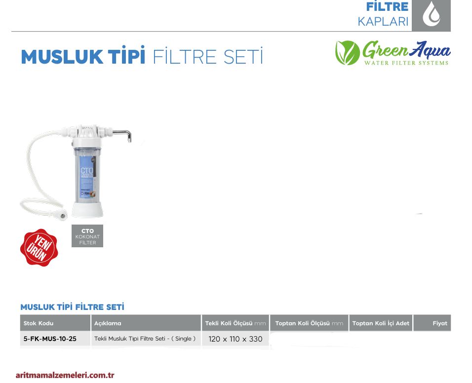 Green Aqua Tekli Musluk Tipi Filtre Seti