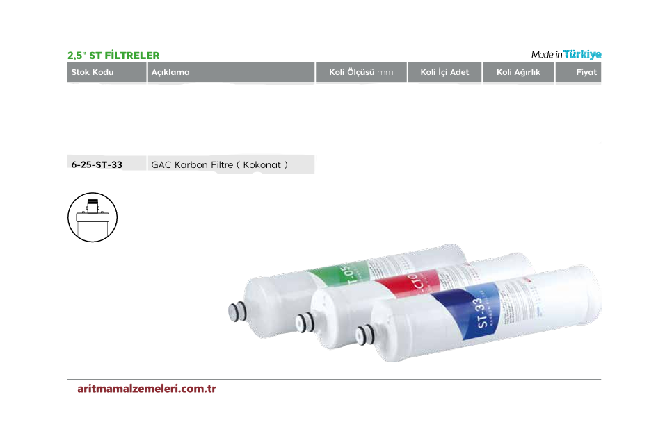 2,5'' Kokonat Karbon ST Filtre