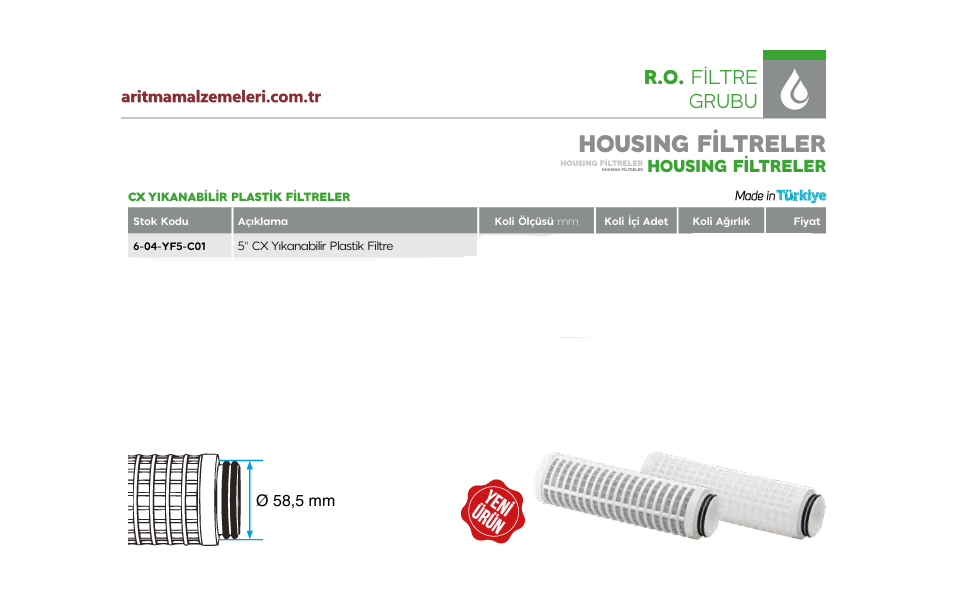 5'' CX Yıkanabilir Plastik Elek Filtre